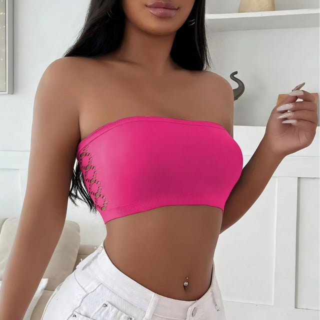 Women's Seamless Stretch Bandeau Top in Rose Red, front view
