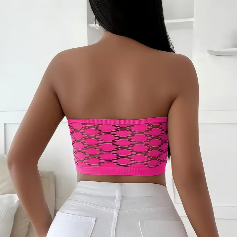 Women's Seamless Stretch Bandeau Top in Rose Red, back view