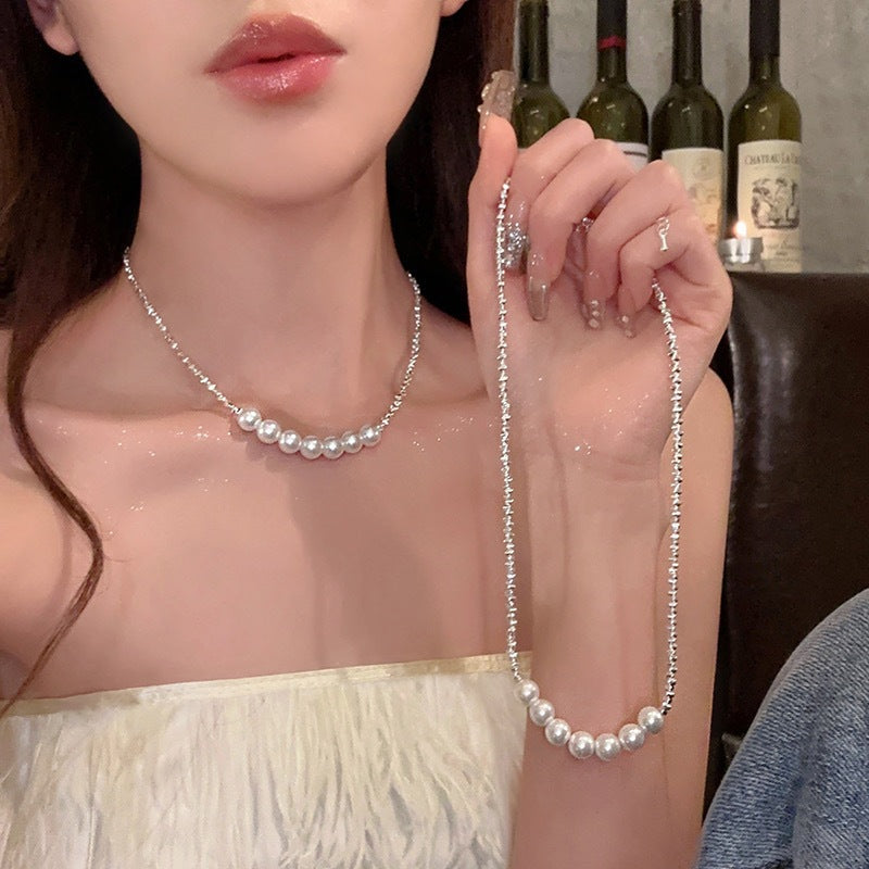 Women's Silver-Tone Pearl Choker Necklace in Silver-Tone, front view