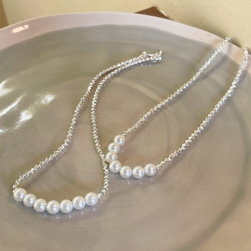 Women's Silver-Tone Pearl Choker Necklace in Silver-Tone, detail