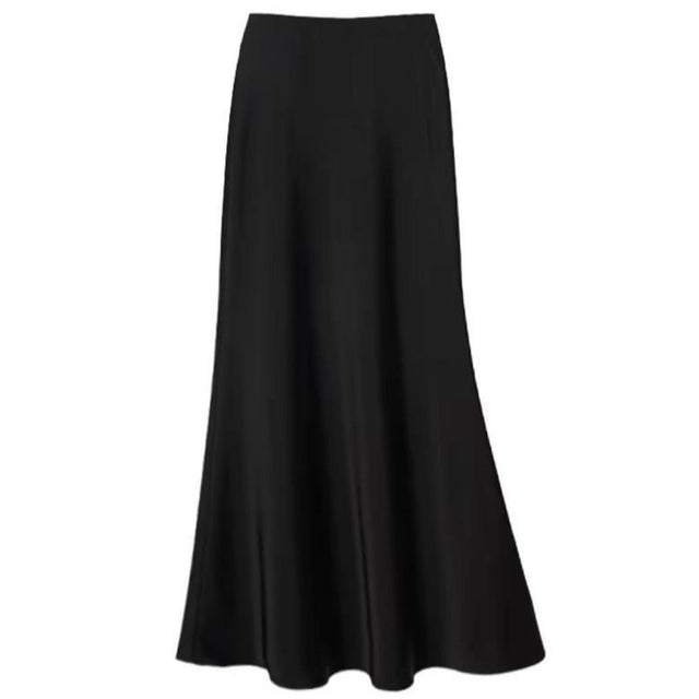 Women's Slim A-Line Satin-Feel Midi Skirt in Black, front view