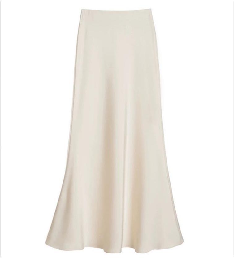 Women's Slim A-Line Satin-Feel Midi Skirt in Ivory, front view