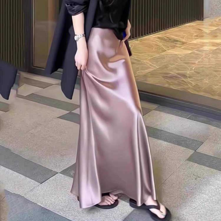 Women's Slim A-Line Satin-Feel Midi Skirt in Pink Purple, side view
