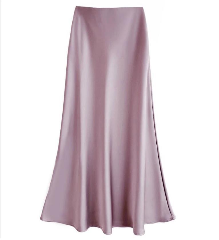 Women's Slim A-Line Satin-Feel Midi Skirt in Pink Purple, front view