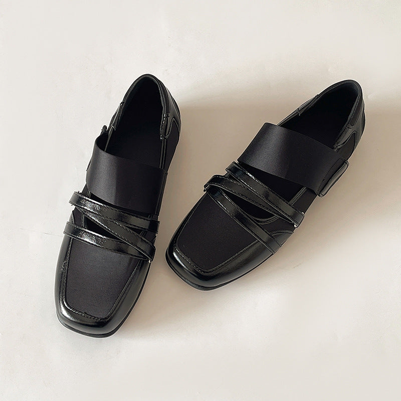 Women's Square Toe Hidden Heel Mary Jane Ballet Flats in Black, front view