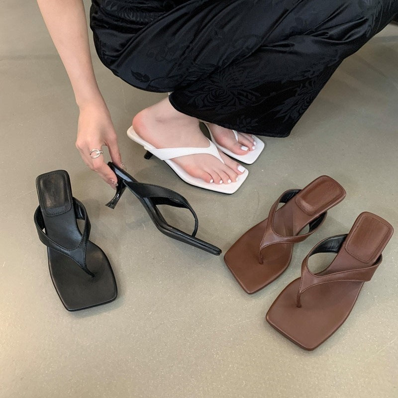 Women's Square Toe Kitten Heel Thong Sandals, product photo