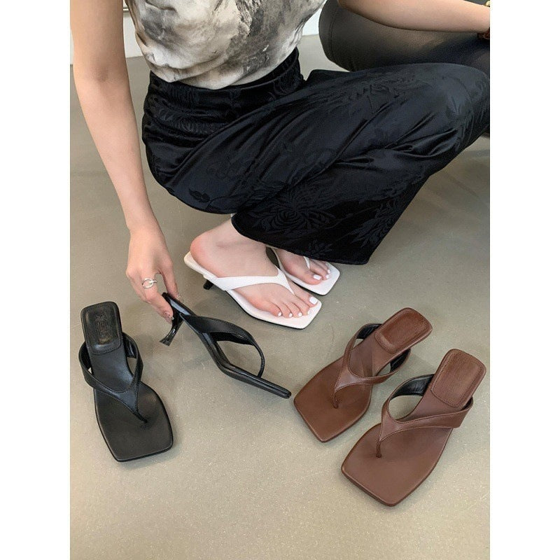 Women's Square Toe Kitten Heel Thong Sandals, product photo