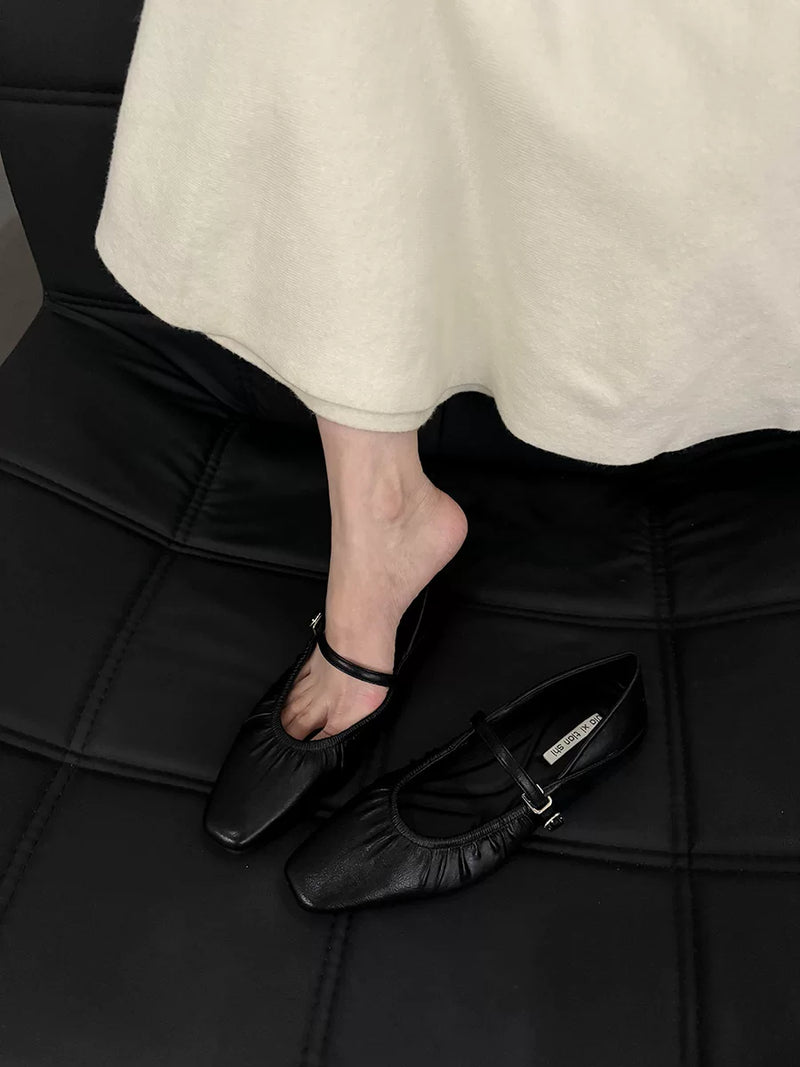 Women's Square Toe Low Heel Mary Jane Shoes in Black, product photo