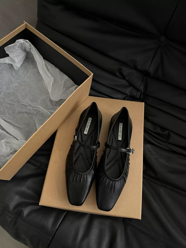 Women's Square Toe Low Heel Mary Jane Shoes in Black, product photo