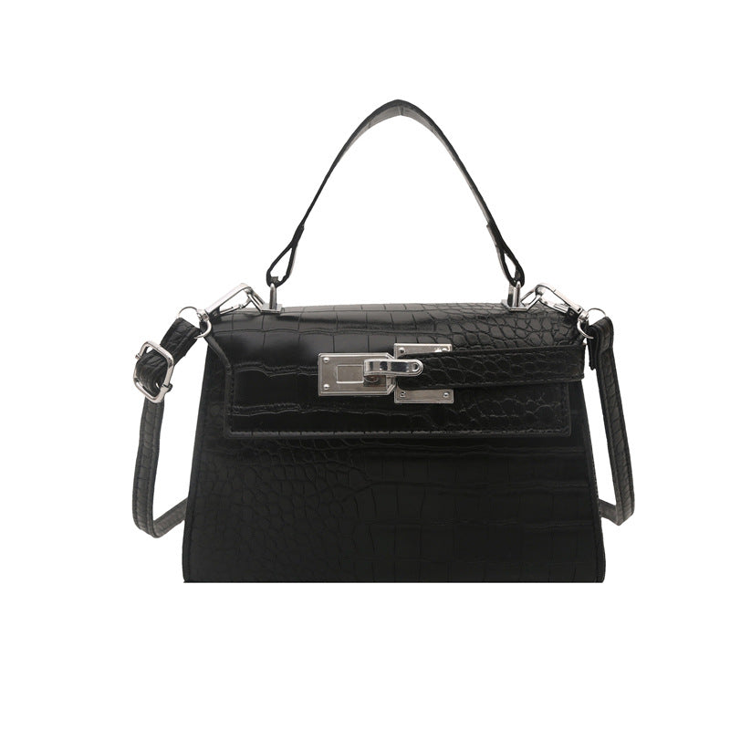 Women's Structured Top Handle Shoulder Bag in Black, front view