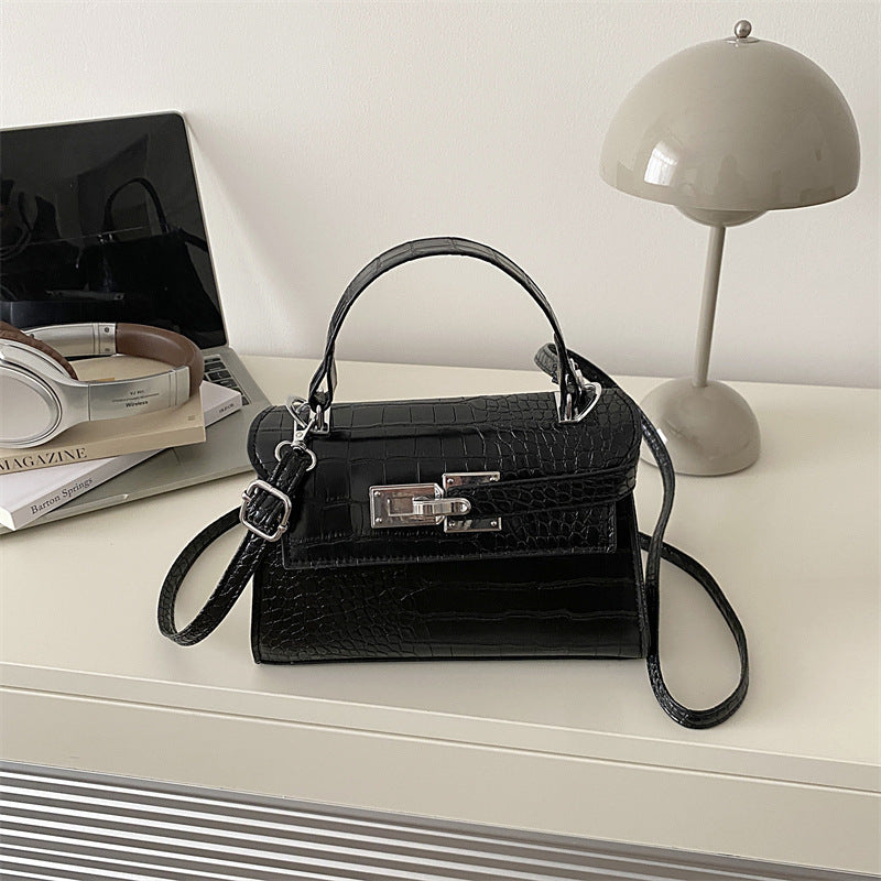 Women's Structured Top Handle Shoulder Bag in Black, side view