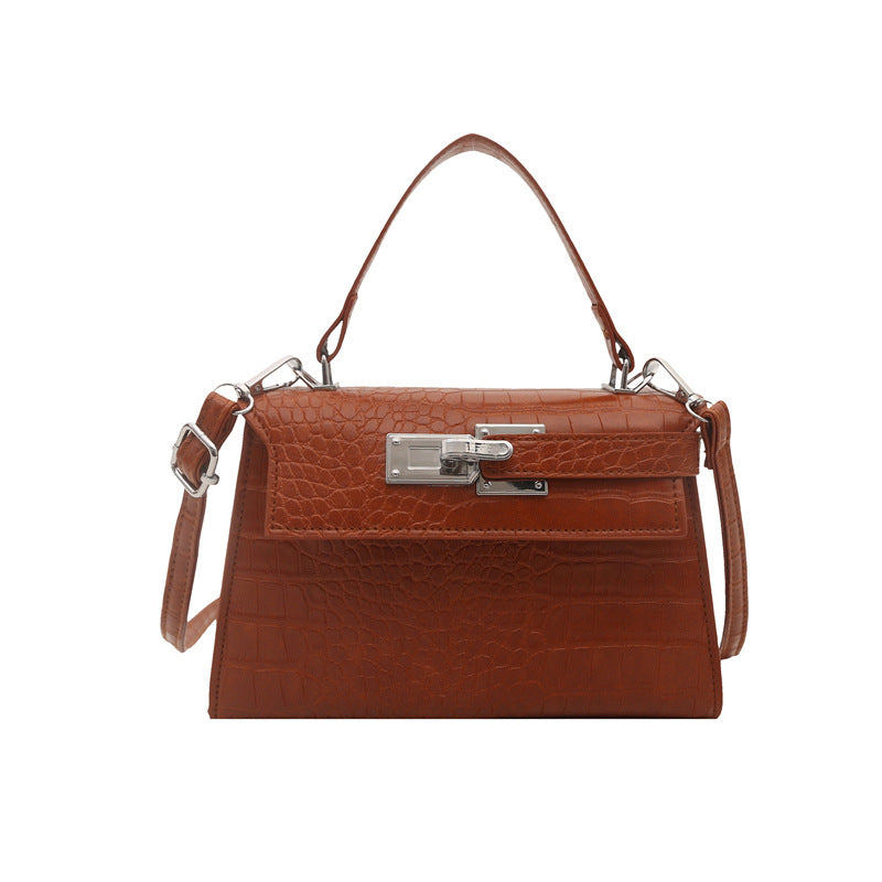 Women's Structured Top Handle Shoulder Bag in Brown, front view