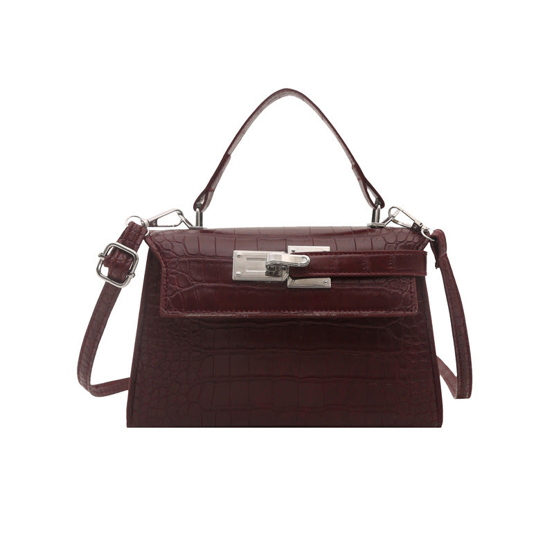 Women's Structured Top Handle Shoulder Bag in Burgundy, front view