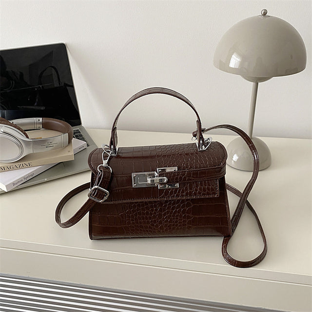 Women's Structured Top Handle Shoulder Bag in Coffee, side view