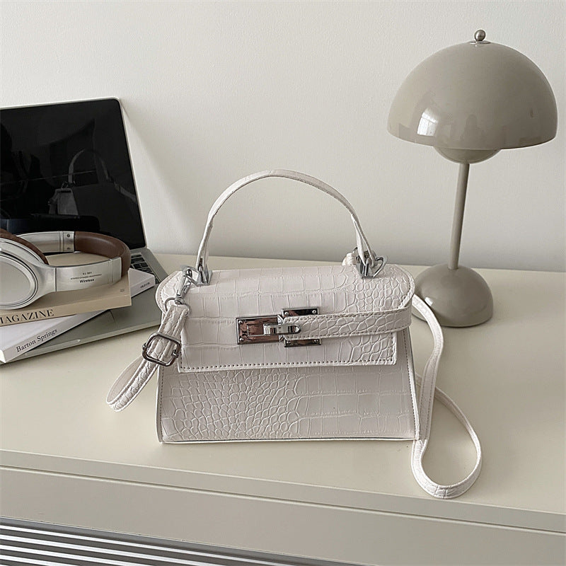 Women's Structured Top Handle Shoulder Bag in White, side view