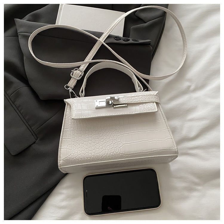 Women's Structured Top Handle Shoulder Bag in White, front view