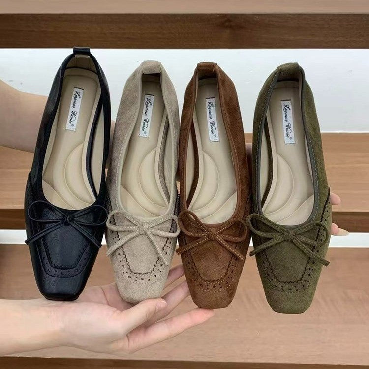 Women's Velvet-Look Bow Slip-On Mary Jane Shoes, side view