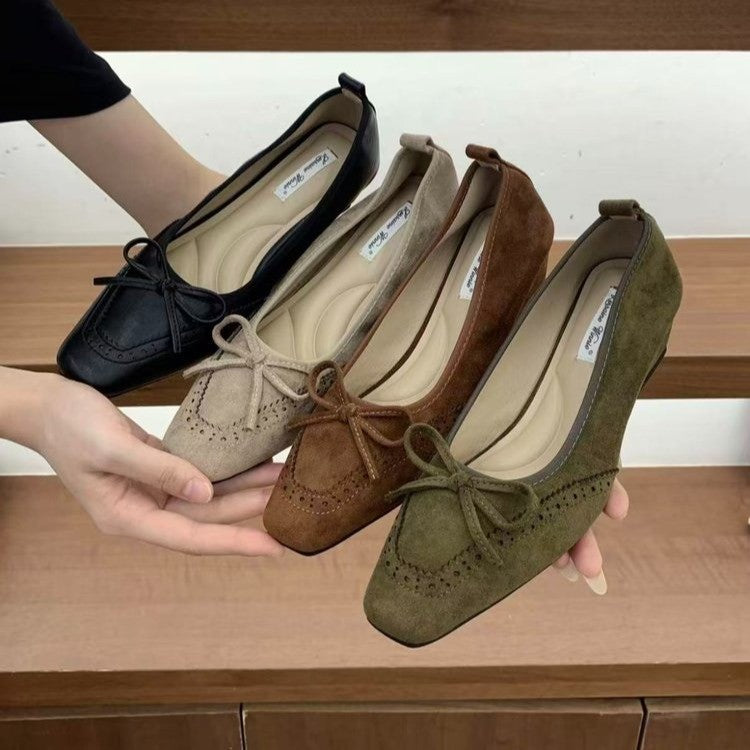 Women's Velvet-Look Bow Slip-On Mary Jane Shoes, side view