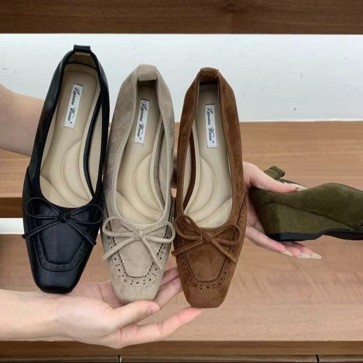 Women's Velvet-Look Bow Slip-On Mary Jane Shoes, side view