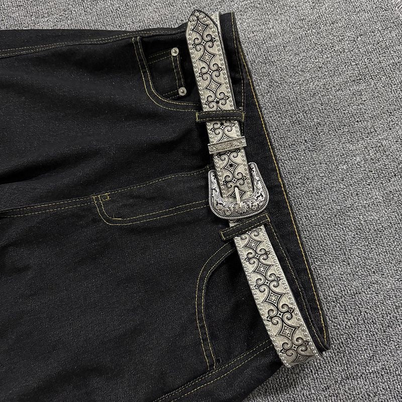 Women's Vintage Silver-Tone Buckle Western Belt in Silver White, detail