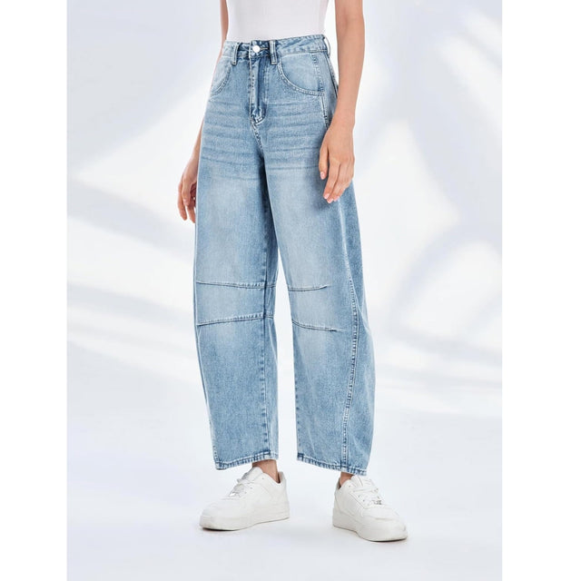 Women's Vintage Wide-Leg Barrel Ankle Jeans in Blue, front view