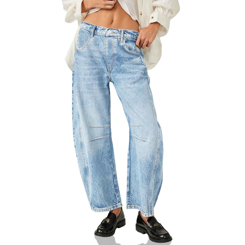 Women's Vintage Wide-Leg Barrel Ankle Jeans in Blue, front view
