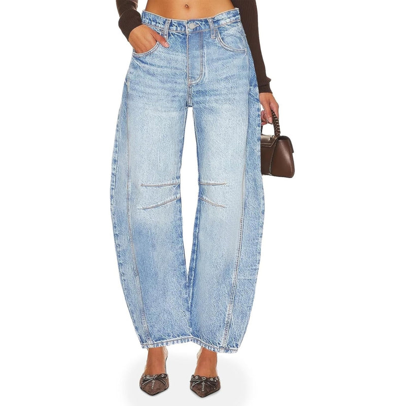 Women's Vintage Wide-Leg Barrel Ankle Jeans in Blue, front view