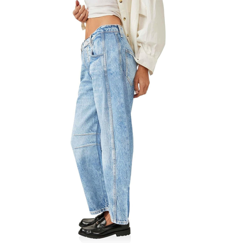 Women's Vintage Wide-Leg Barrel Ankle Jeans in Blue, side view