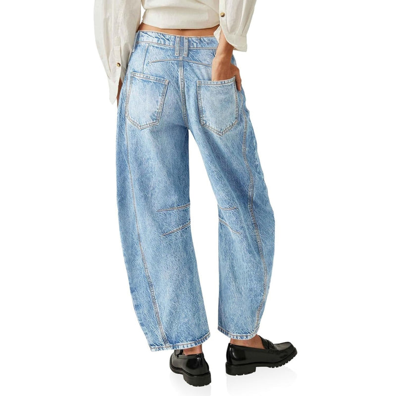 Women's Vintage Wide-Leg Barrel Ankle Jeans in Blue, back view