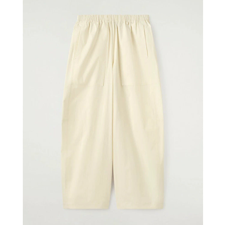 Women's Wide Leg Cropped Cotton-Like Trousers in Cream, back view