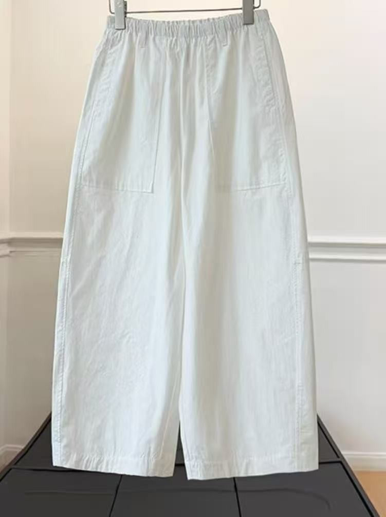 Women's Wide Leg Cropped Cotton-Like Trousers in White, back view